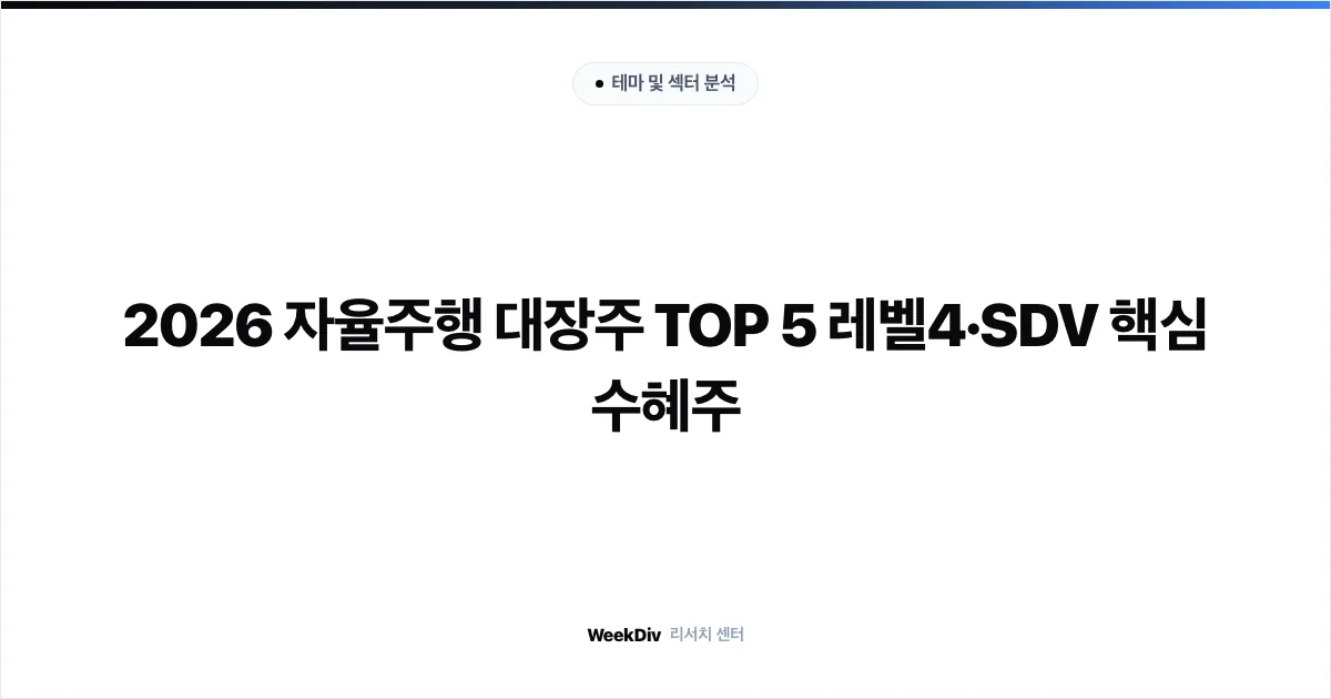 2026 자율주행 대장주 TOP 5 레벨4·SDV 핵심 수혜주